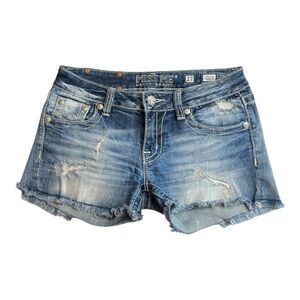 Miss Me Distressed raw hem Flap Pockets Denim Stretch Shorts SZ 27 NEW